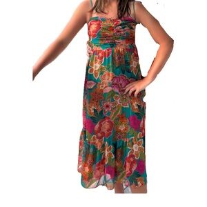 City Studio Teal Maxi Dress with Pink and Orange Floral Print